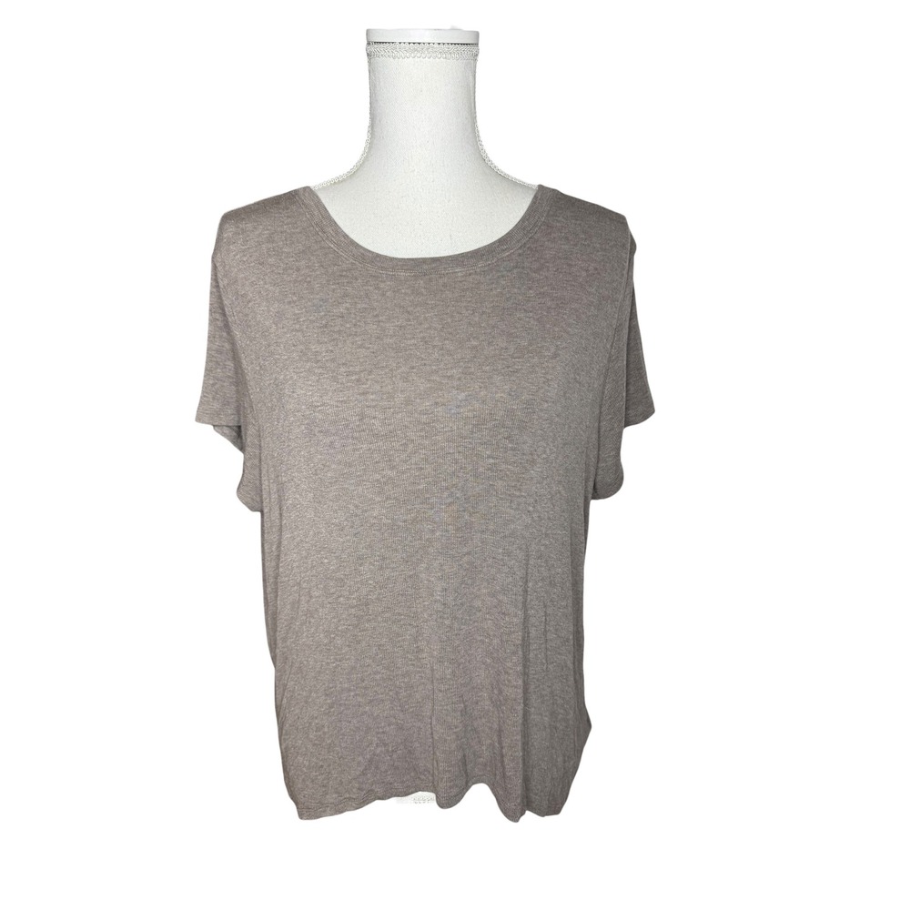 Athleta With Ease Tee Flagstone Grey Heather Ribbed Back Pleat Top Size Medium